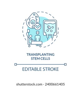 2D editable blue transplanting stem cells icon, monochromatic isolated vector, thin line illustration representing cell therapy.