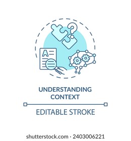 2D editable blue understanding context icon, monochromatic isolated vector, thin line illustration representing cognitive computing.