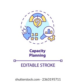 2D editable capacity planning icon representing AI ops, isolated vector, multicolor thin line illustration.