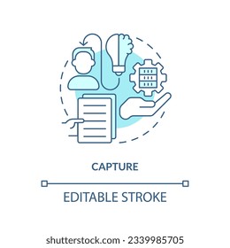 2D editable capture thin line blue icon concept, isolated vector, monochromatic illustration representing knowledge management.