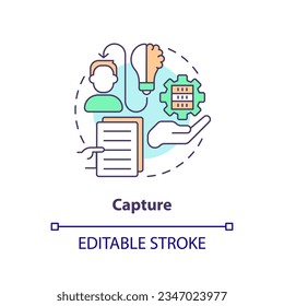 2D editable capture thin line icon concept, isolated vector, multicolor illustration representing knowledge management.