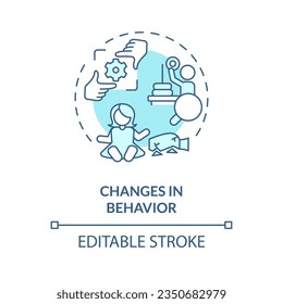 2D editable changes in behavior blue thin line icon concept, isolated vector, monochromatic illustration representing behavioral therapy.