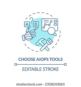 2D editable elija Icono de herramientas de operaciones de IA que represente operaciones de IA, vector aislado, ilustración de línea delgada azul.