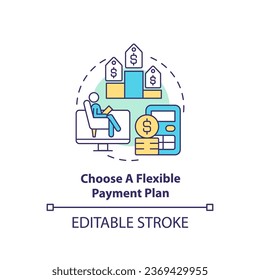 2D editable choose a flexible payment plan thin line icon concept, isolated vector, multicolor illustration representing online therapy.