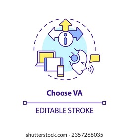 2D editable choose VA thin line icon concept, isolated vector, multicolor illustration representing voice assistant.