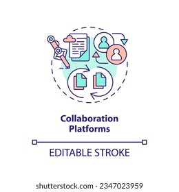 2D editable collaboration platforms thin line icon concept, isolated vector, multicolor illustration representing knowledge management.