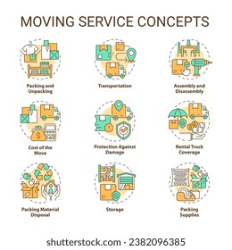 2D editable colorful thin line icons set representing moving service, isolated simple vector, illustration.