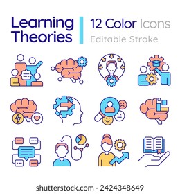 Iconos de línea fina coloridos editables 2D que representan teorías de aprendizaje, vector aislado, ilustración lineal.