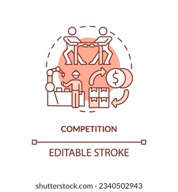 2D editable competition red thin line icon concept, isolated vector, illustration representing overproduction.