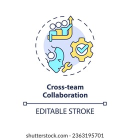 2D editable cross-team collaboration icon representing AI ops, isolated vector, multicolor thin line illustration.