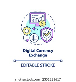 2D editable digital currency exchange thin line icon concept, isolated vector, multicolor illustration representing digital currency.
