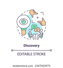 2D editable discovery thin line icon concept, isolated vector, multicolor illustration representing knowledge management.