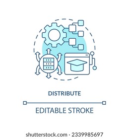 2D editable distribute thin line blue icon concept, isolated vector, monochromatic illustration representing knowledge management.