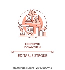 2D editable economic downturn red thin line icon concept, isolated vector, illustration representing overproduction.