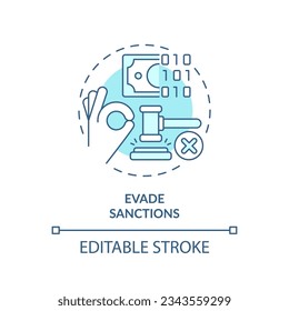 2D editable evade sanctions thin line icon concept, isolated vector, blue illustration representing digital currency.