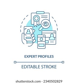2D editable expert profiles thin line blue icon concept, isolated vector, monochromatic illustration representing knowledge management.