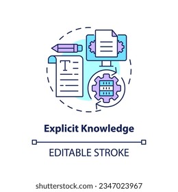 2D editable explicit knowledge thin line icon concept, isolated vector, multicolor illustration representing knowledge management.