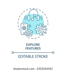 2D editable explore features thin line blue icon concept, isolated vector, illustration representing voice assistant.