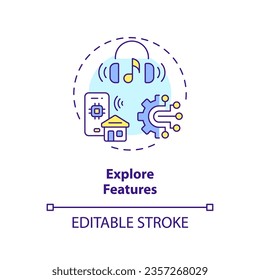 2D editable explore features thin line icon concept, isolated vector, multicolor illustration representing voice assistant.