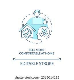 2D editable feel more comfortable at home thin line blue icon concept, isolated vector, monochromatic illustration representing online therapy.