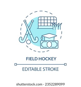 2D editable field hockey blue thin line icon concept, isolated vector, illustration representing athletic scholarship.