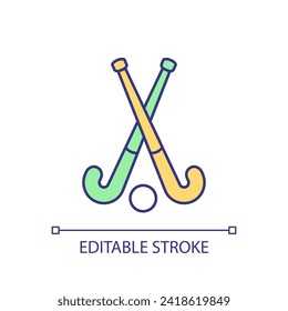 2D editable field hockey icon representing athletic scholarship, isolated vector, colorful thin linear illustration.