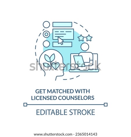 2D editable get matched with licensed counselors thin line blue icon concept, isolated vector, monochromatic illustration representing online therapy.