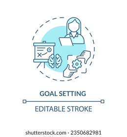 2D editable goal setting blue thin line icon concept, isolated vector, monochromatic illustration representing behavioral therapy.