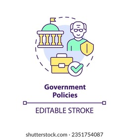 2D editable government policies thin line icon concept, isolated vector, multicolor illustration representing unretirement.