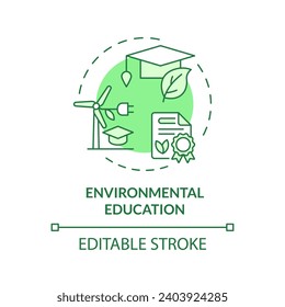 2D editable green environmental education icon, monochromatic isolated vector, thin line illustration representing environmental psychology.