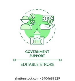 2D editable green government support icon, monochromatic isolated vector, thin line illustration representing agricultural clusters.