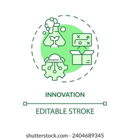 2D editable green innovation icon, monochromatic isolated vector, thin line illustration representing agricultural clusters.