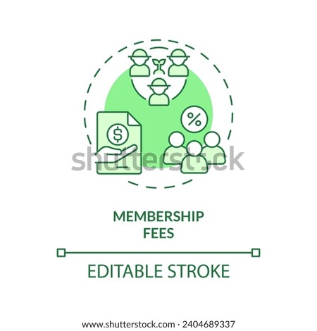 2D editable green membership fees icon, monochromatic isolated vector, thin line illustration representing agricultural clusters.