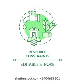 2D editable green resource constraints icon, monochromatic isolated vector, thin line illustration representing agricultural clusters.