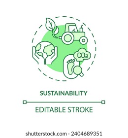 2D editable green sustainability icon, monochromatic isolated vector, thin line illustration representing agricultural clusters.