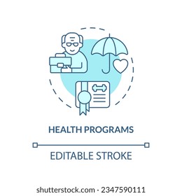 2D editable health programs thin line icon concept, isolated vector, blue illustration representing unretirement.