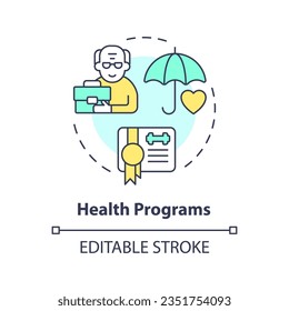 2D editable health programs thin line icon concept, isolated vector, multicolor illustration representing unretirement.