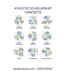 2D editable icons set representing athletic scholarship concepts, isolated vector, thin line colorful illustration.