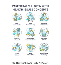 2D editable icons set representing parenting children concepts, isolated vector, thin line colorful illustration.