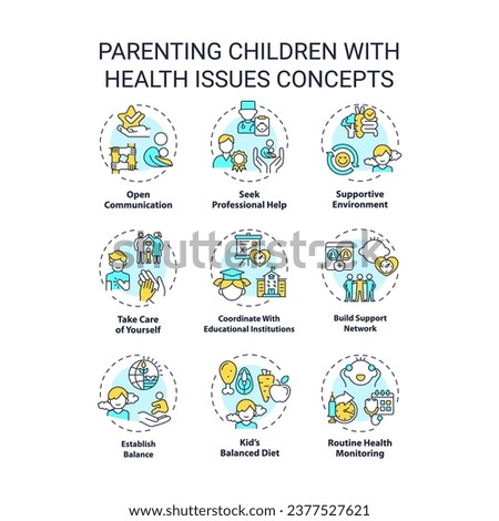 2D editable icons set representing parenting children concepts, isolated vector, thin line colorful illustration.