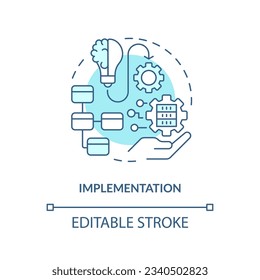 2D editable implementation thin line blue icon concept, isolated vector, monochromatic illustration representing knowledge management.