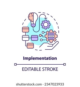 2D editable implementation thin line icon concept, isolated vector, multicolor illustration representing knowledge management.