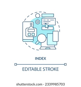 2D editable index thin line blue icon concept, isolated vector, monochromatic illustration representing knowledge management.