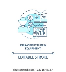 2D editable infrastructure and equipment icon representing vertical farming and hydroponics concept, isolated vector, thin line illustration.