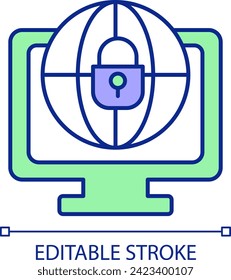 2D editable international cybersecurity icon representing cyber law, isolated vector, thin line illustration.