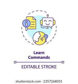 2D editable learn commands thin line icon concept, isolated vector, multicolor illustration representing voice assistant.