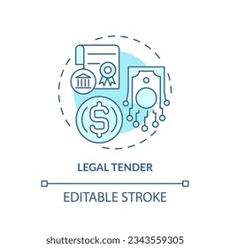 2D editable legal tender thin line icon concept, isolated vector, blue illustration representing digital currency.