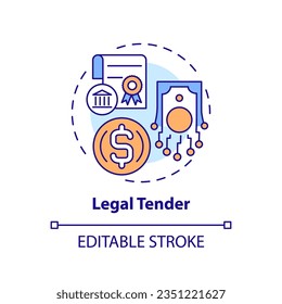 2D editable legal tender thin line icon concept, isolated vector, multicolor illustration representing digital currency.