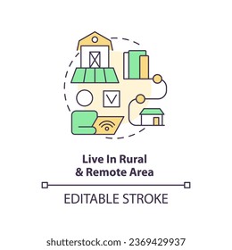 2D editable live in rural and remote area thin line icon concept, isolated vector, multicolor illustration representing online therapy.