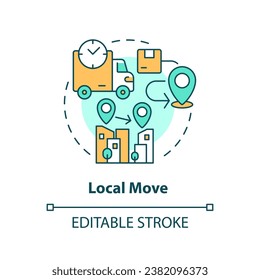 2D editable local move icon representing moving service, simple isolated vector, multicolor thin line illustration.